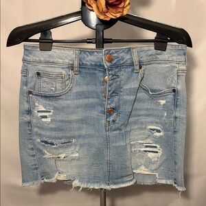 American Eagle Outfitters Light Blue Distressed Denim Mini Skirt
